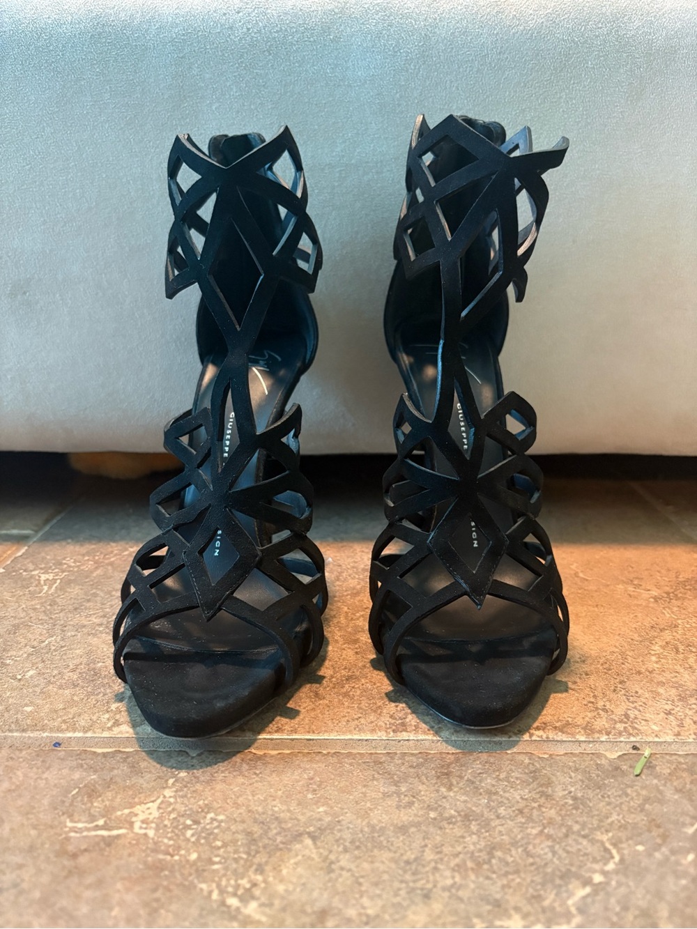 Giuseppe Zanotti Black Geometric Cage High Heel Sandals - Picture 5 of 9